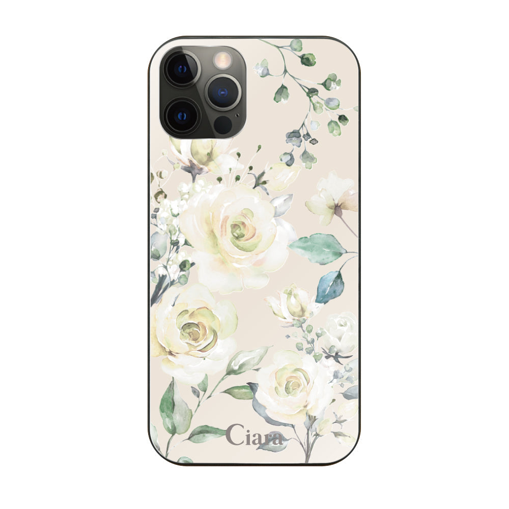 iPhoneX/XSケース ガラス 強化ガラスケース スプリンクルフラワー イエロー
