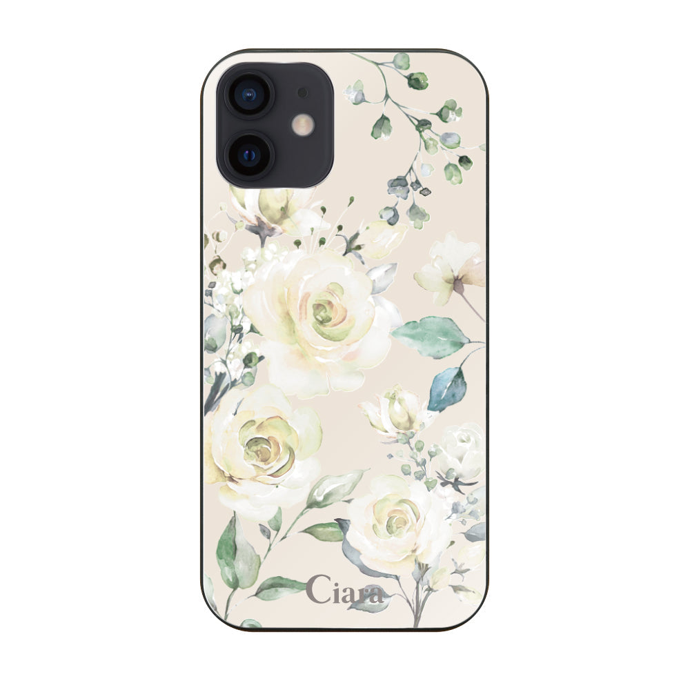 iPhoneXRケース ガラス 強化ガラスケース スプリンクルフラワー イエロー
