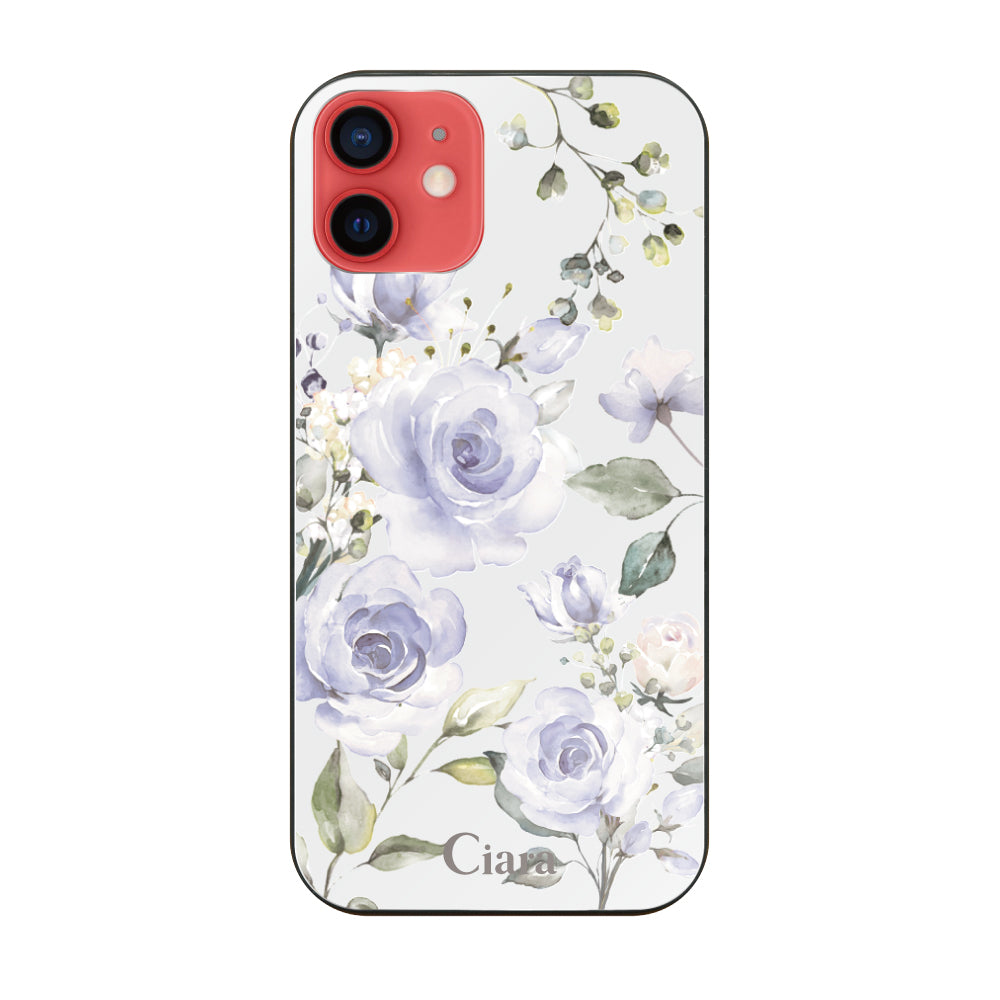 iPhone11ケース ガラス 強化ガラスケース スプリンクルフラワー パープル