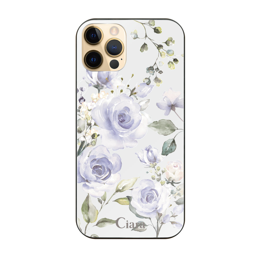 iPhone11Proケース ガラス 強化ガラスケース スプリンクルフラワー パープル