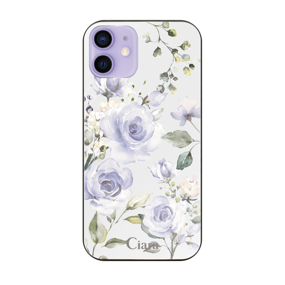 iPhone12/12Proケース ガラス 強化ガラスケース スプリンクルフラワー パープル