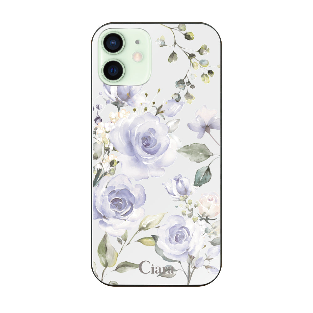 iPhone12miniケース ガラス 強化ガラスケース スプリンクルフラワー パープル