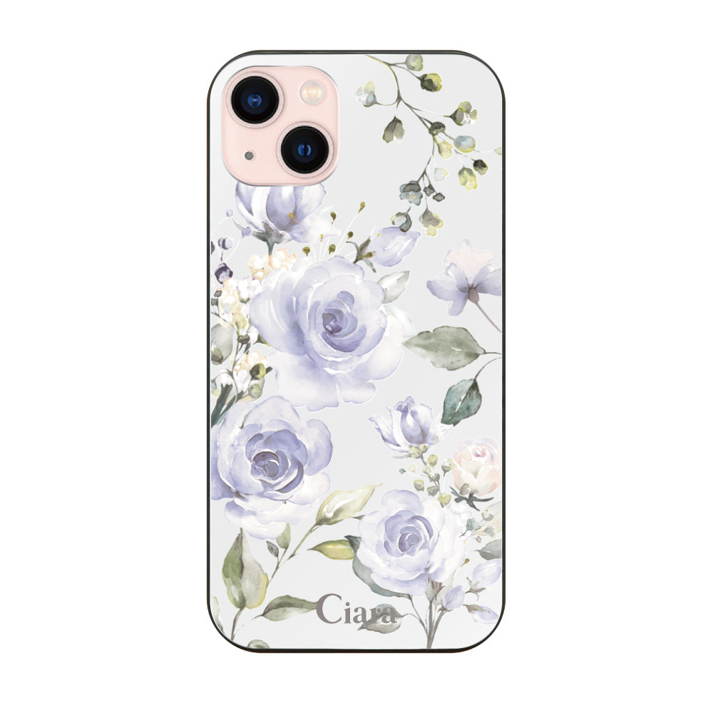iPhone13ケース ガラス 強化ガラスケース スプリンクルフラワー パープル
