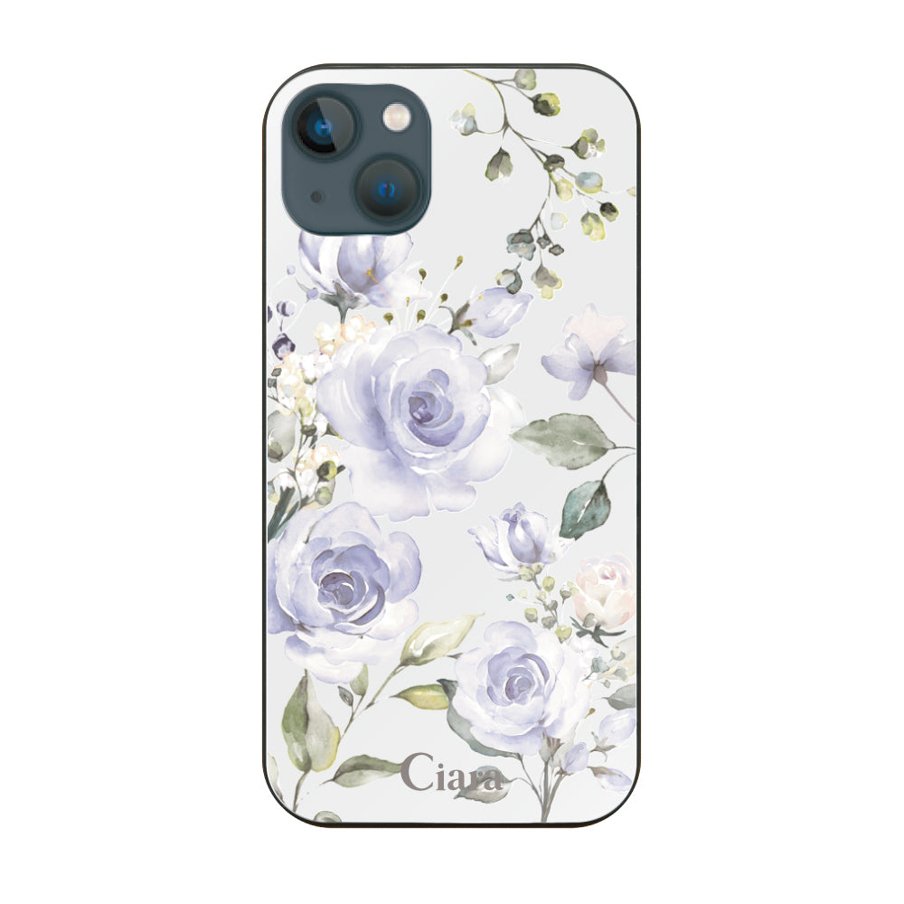 iPhone13miniケース ガラス 強化ガラスケース スプリンクルフラワー パープル