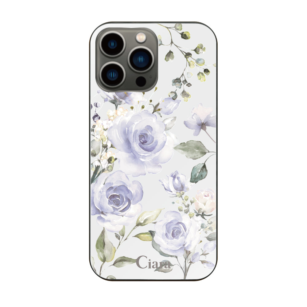 iPhone13Proケース ガラス 強化ガラスケース スプリンクルフラワー パープル
