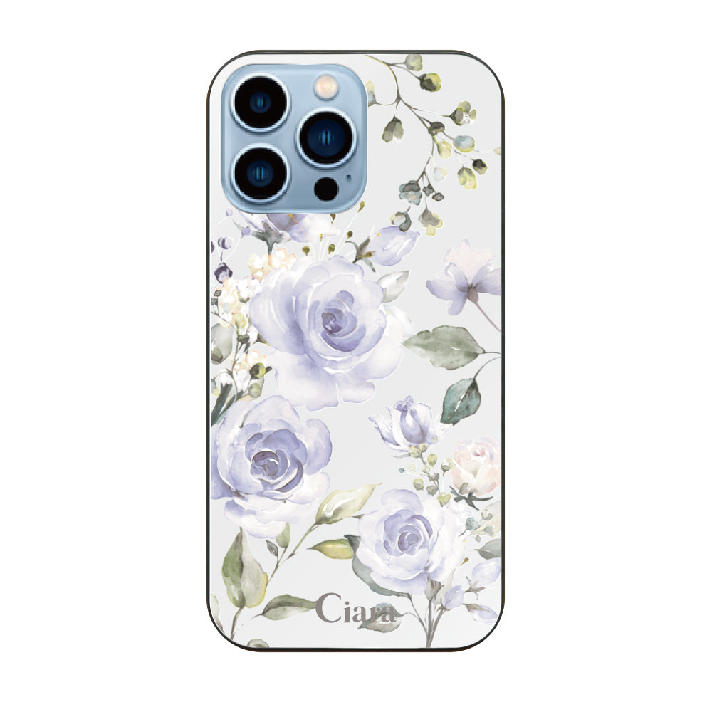 iPhone13ProMaxケース ガラス 強化ガラスケース スプリンクルフラワー パープル