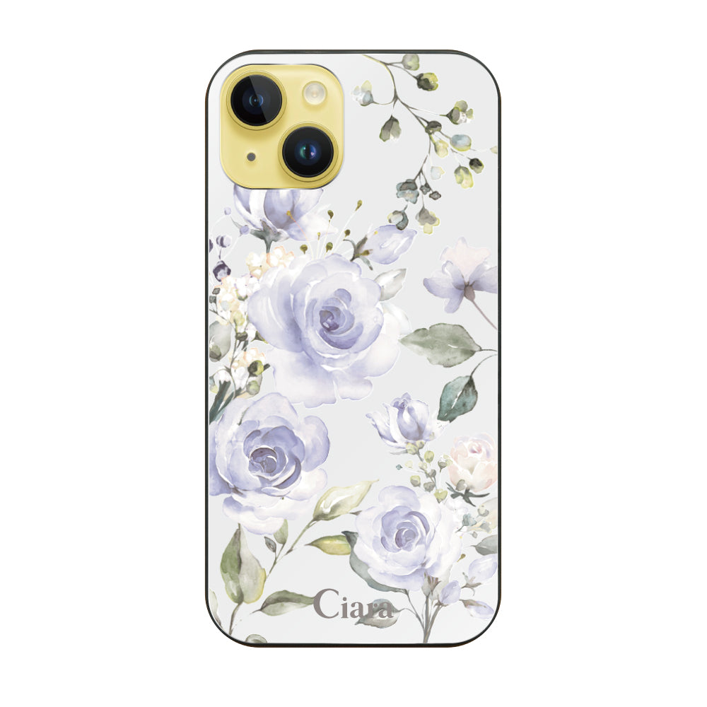 iPhone14Plusケース ガラス 強化ガラスケース スプリンクルフラワー パープル