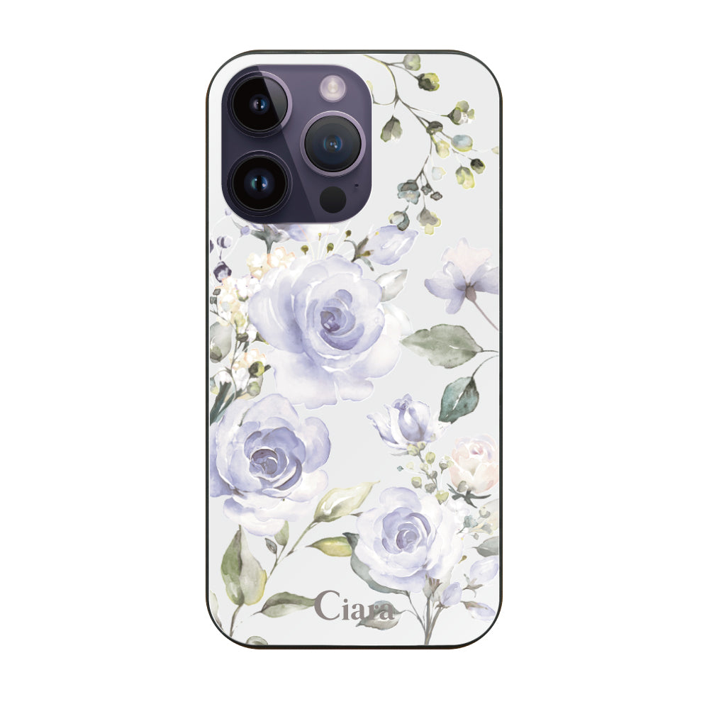 iPhone14ProMaxケース ガラス 強化ガラスケース スプリンクルフラワー パープル
