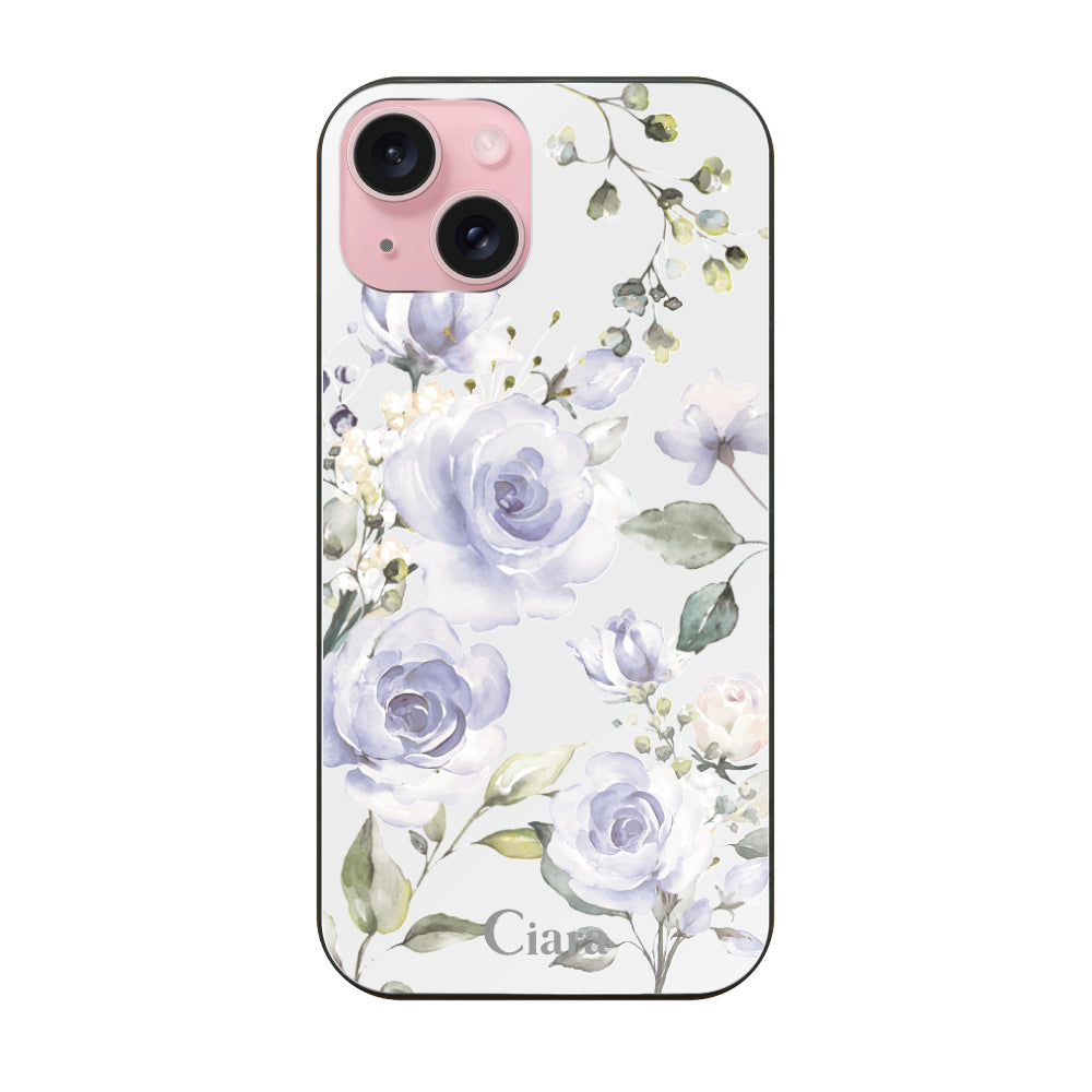 iPhone15ケース ガラス 強化ガラスケース スプリンクルフラワー パープル