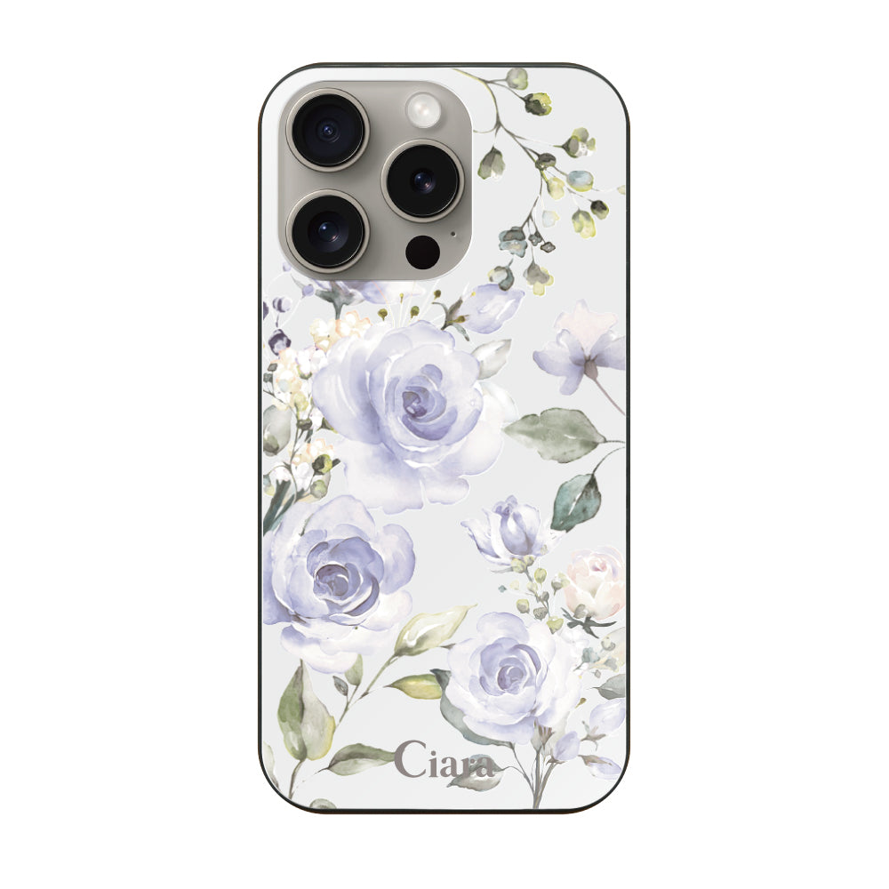 iPhone15Proケース ガラス 強化ガラスケース スプリンクルフラワー パープル