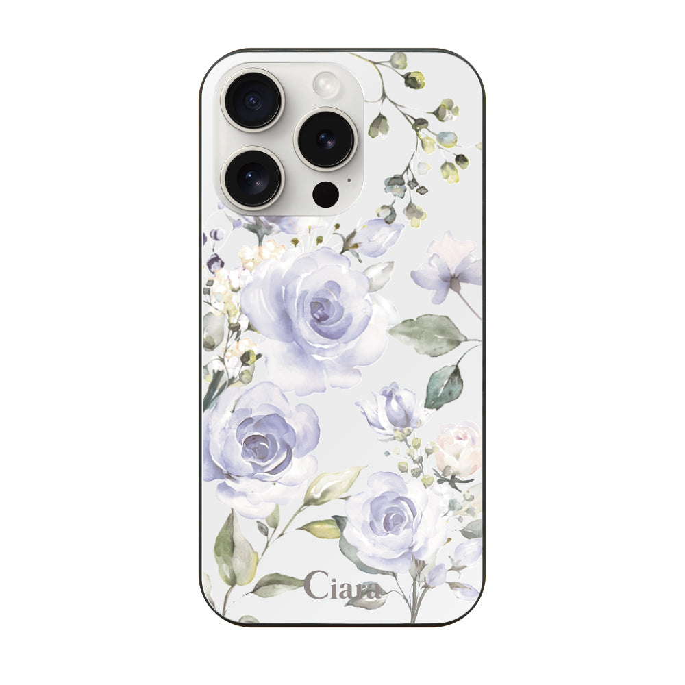 iPhone15ProMaxケース ガラス 強化ガラスケース スプリンクルフラワー パープル