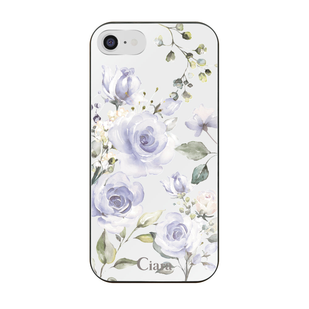 iPhone7/8/SE2/SE3ケース ガラス 強化ガラスケース スプリンクルフラワー パープル