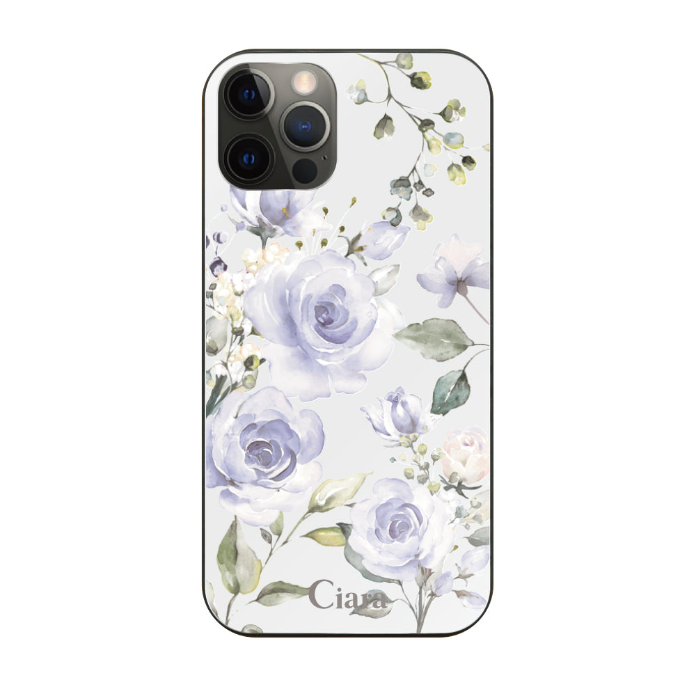 iPhoneX/XSケース ガラス 強化ガラスケース スプリンクルフラワー パープル