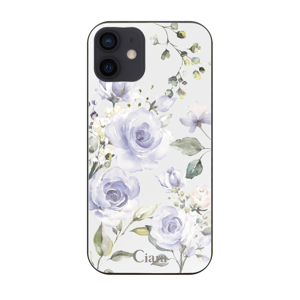 iPhoneXRケース ガラス 強化ガラスケース スプリンクルフラワー パープル