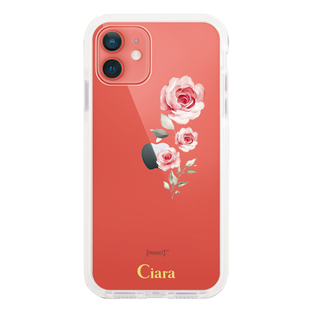 iPhone11ケース クッションバンパー 耐衝撃クリアケース ヴァーティカルフラワー ピンク