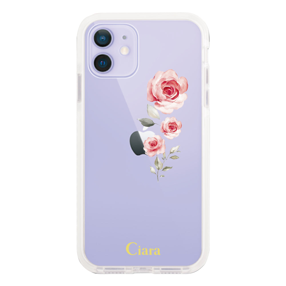 iPhone12/12Proケース クッションバンパー 耐衝撃クリアケース ヴァーティカルフラワー ピンク