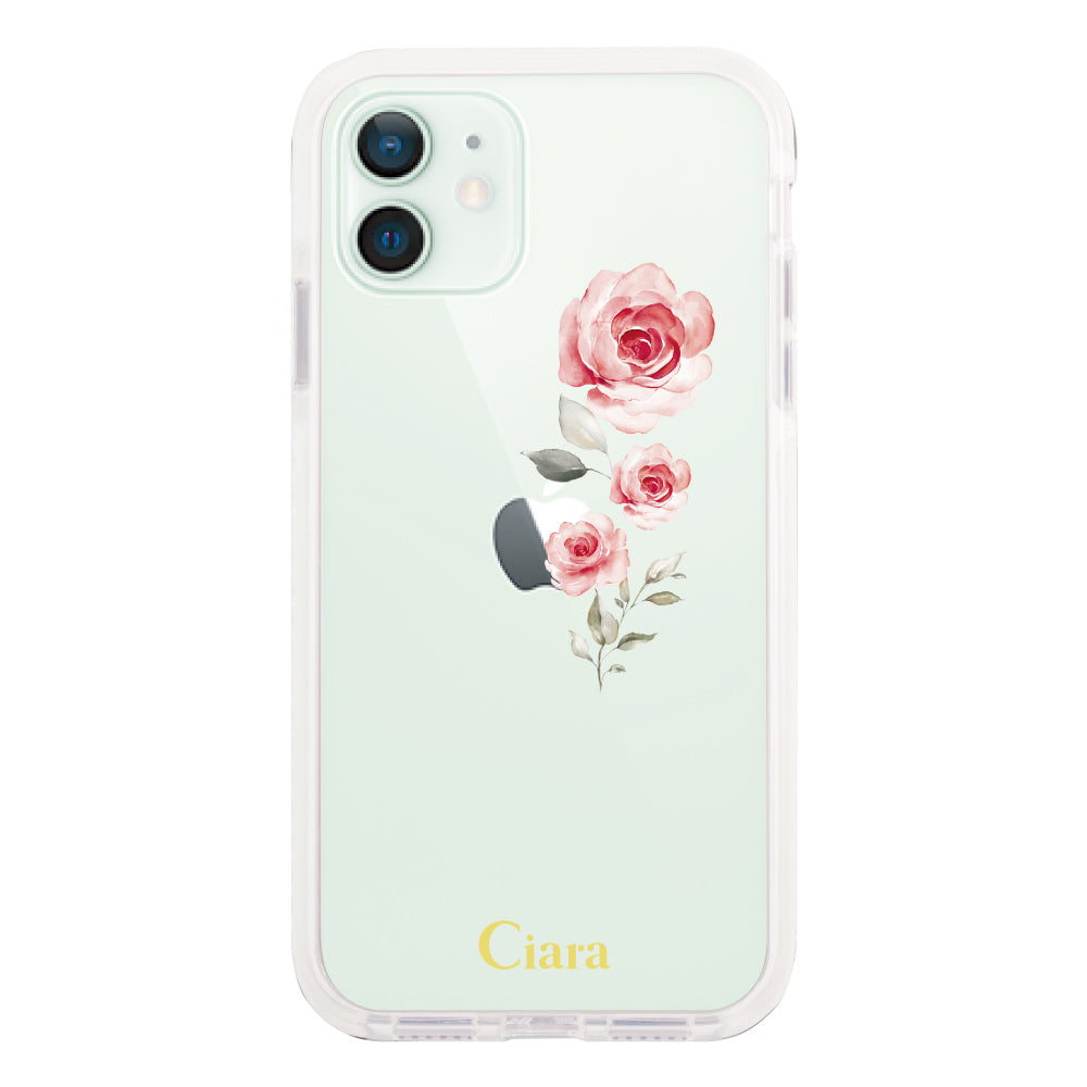 iPhone12miniケース クッションバンパー 耐衝撃クリアケース ヴァーティカルフラワー ピンク