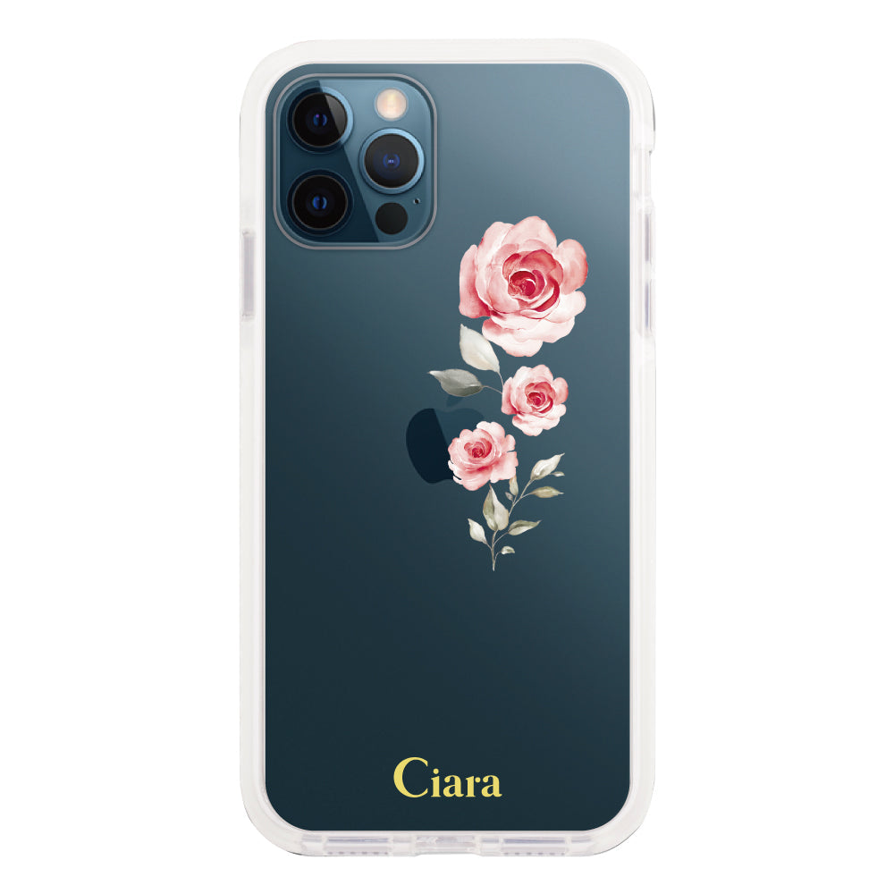 iPhone12ProMaxケース クッションバンパー 耐衝撃クリアケース ヴァーティカルフラワー ピンク