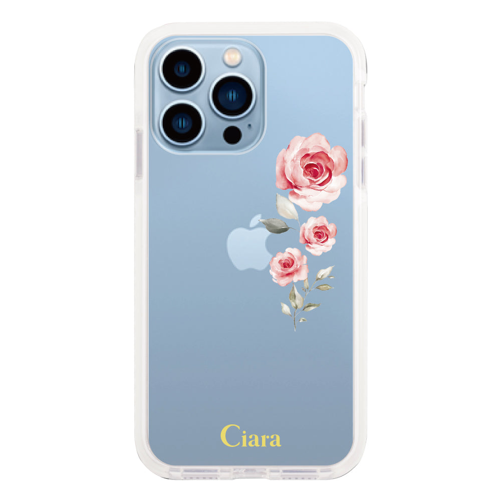 iPhone13ProMaxケース クッションバンパー 耐衝撃クリアケース ヴァーティカルフラワー ピンク
