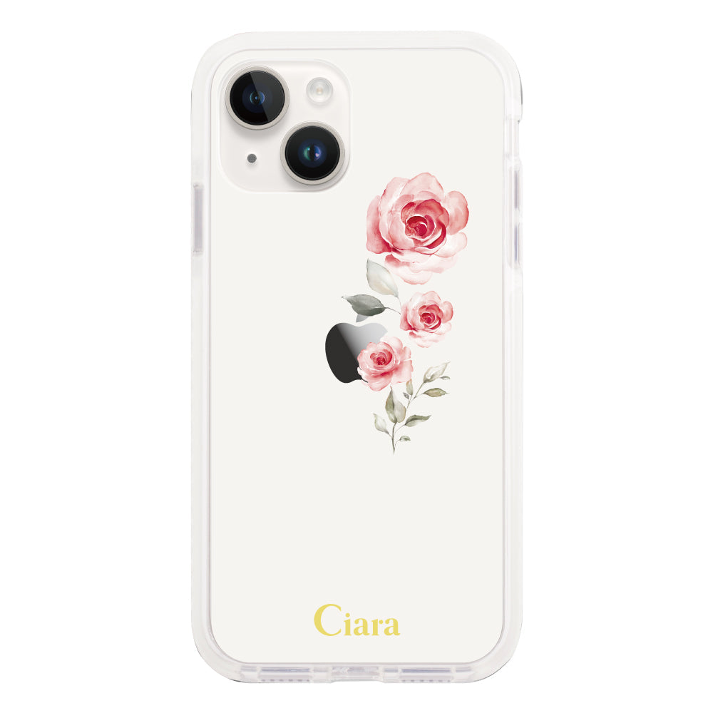 iPhone14ケース クッションバンパー 耐衝撃クリアケース ヴァーティカルフラワー ピンク