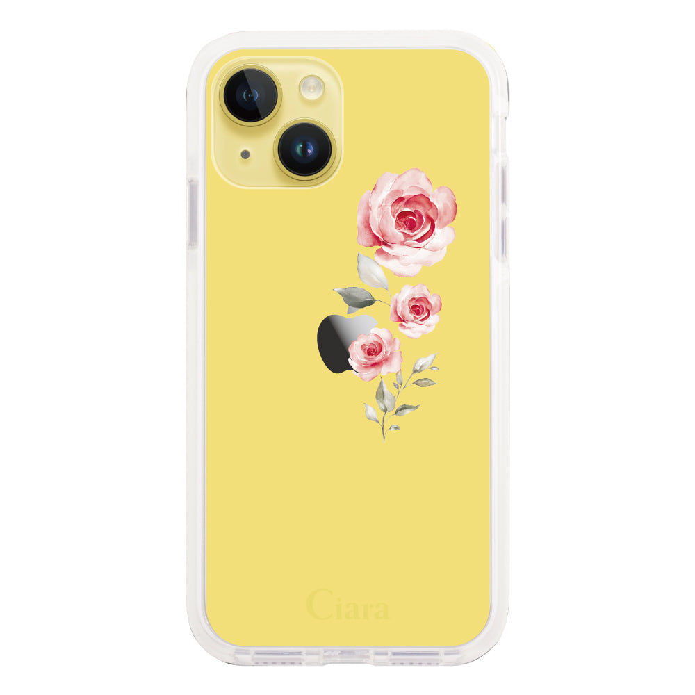 iPhone14Plusケース クッションバンパー 耐衝撃クリアケース ヴァーティカルフラワー ピンク