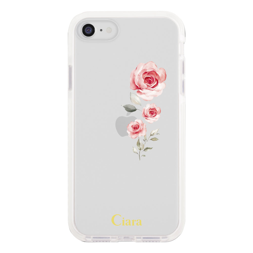 iPhone7/8/SE2/SE3ケース クッションバンパー 耐衝撃クリアケース ヴァーティカルフラワー ピンク