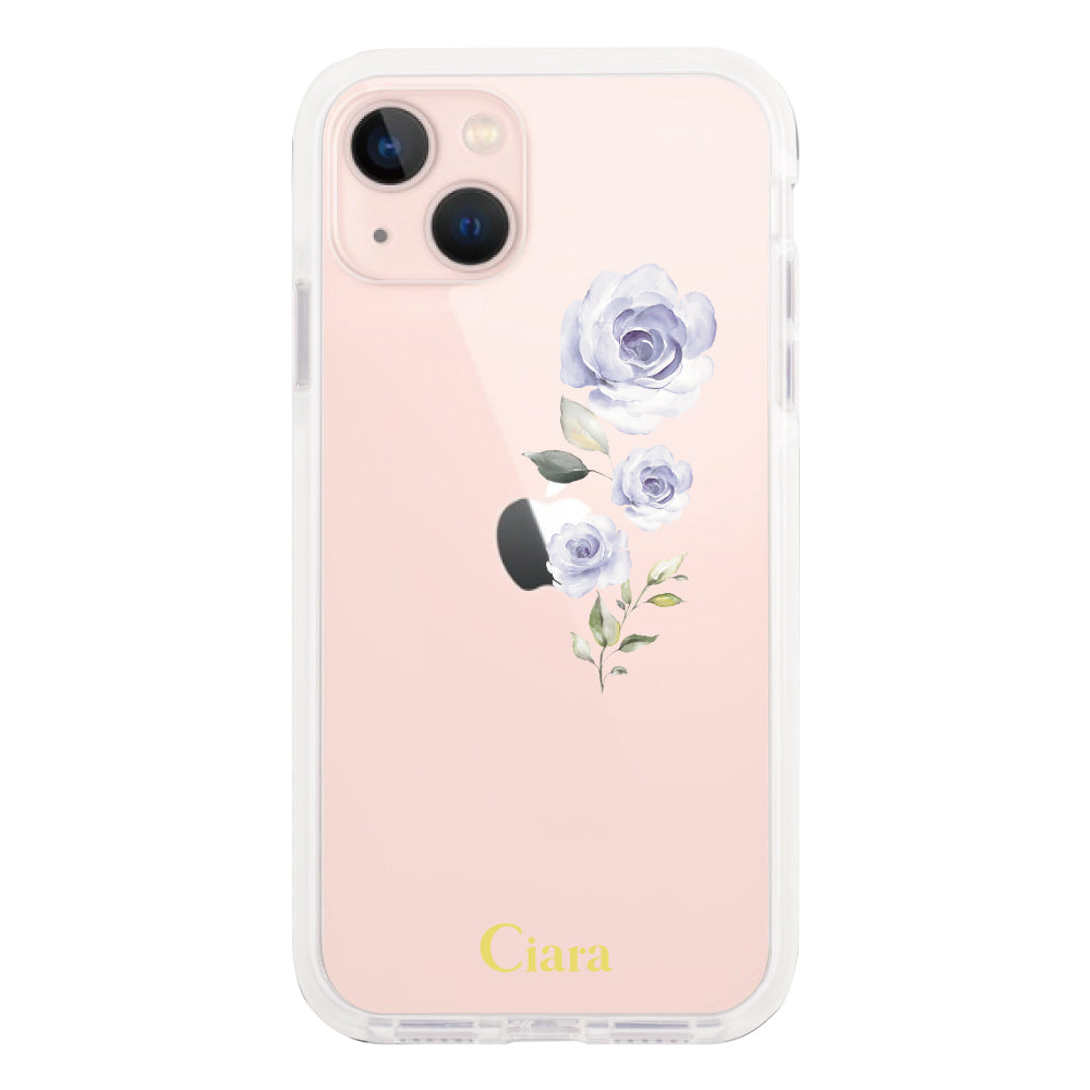 iPhone13ケース クッションバンパー 耐衝撃クリアケース ヴァーティカルフラワー イエロー