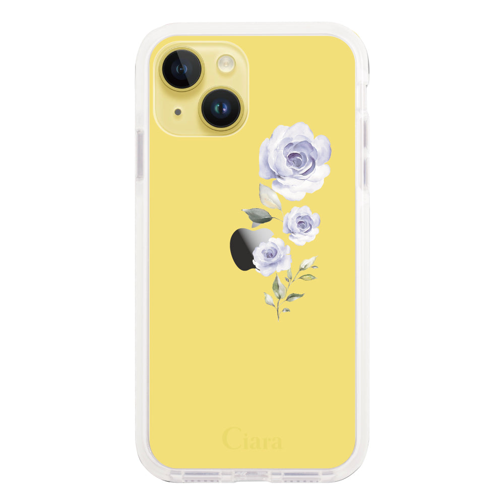 iPhone14Plusケース クッションバンパー 耐衝撃クリアケース ヴァーティカルフラワー イエロー