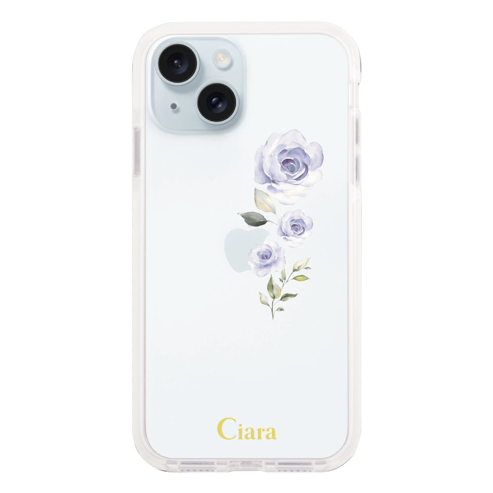 iPhone15Plusケース クッションバンパー 耐衝撃クリアケース ヴァーティカルフラワー イエロー