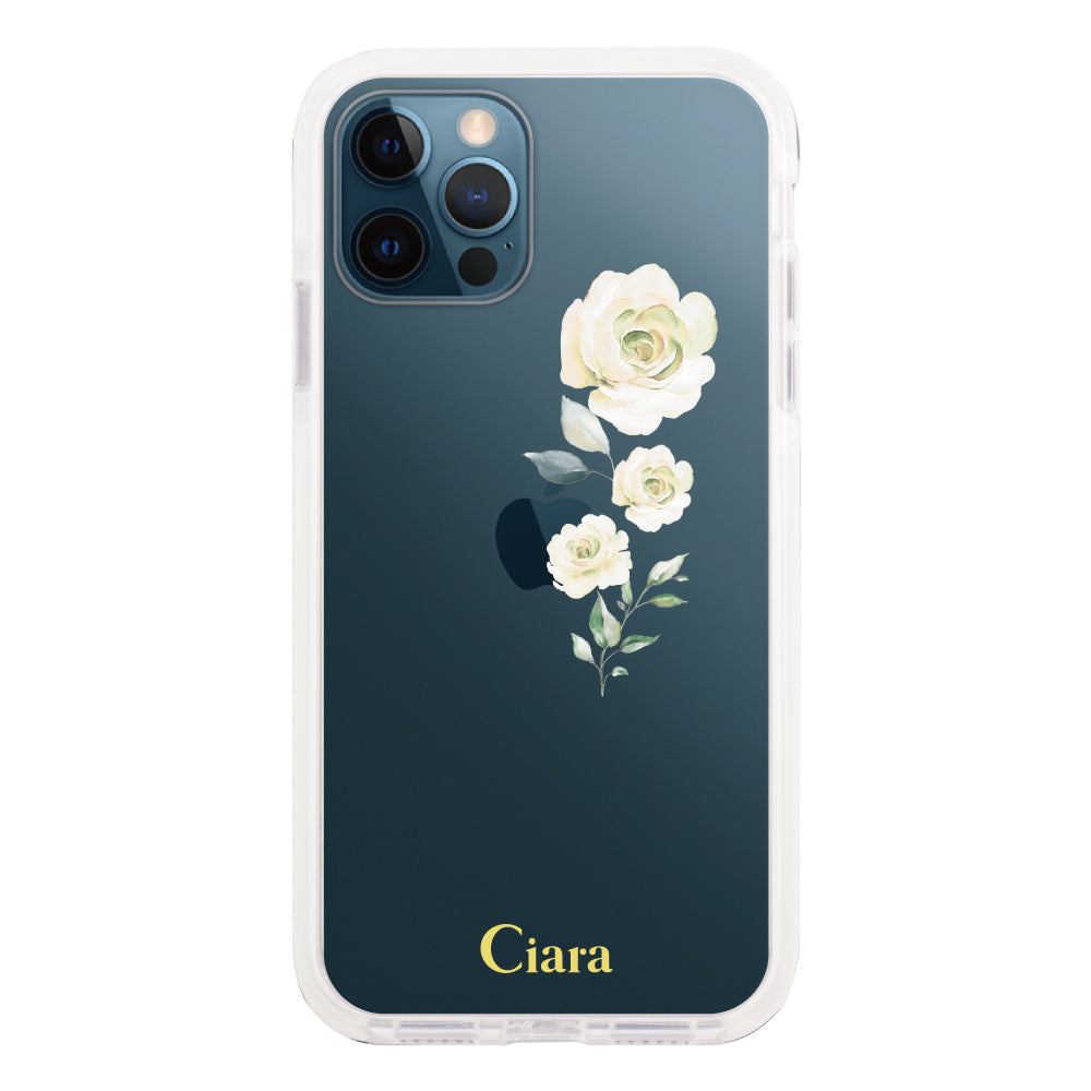 iPhone12ProMaxケース クッションバンパー 耐衝撃クリアケース ヴァーティカルフラワー ブルー