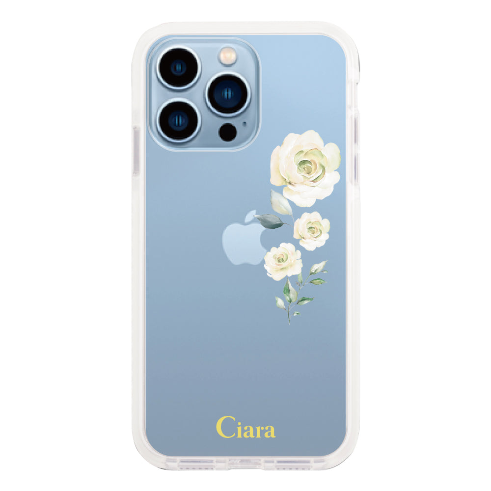 iPhone13ProMaxケース クッションバンパー 耐衝撃クリアケース ヴァーティカルフラワー ブルー