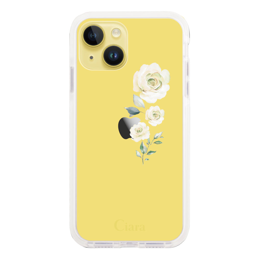 iPhone14Plusケース クッションバンパー 耐衝撃クリアケース ヴァーティカルフラワー ブルー