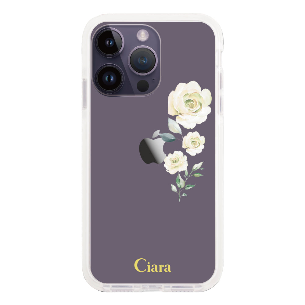 iPhone14ProMaxケース クッションバンパー 耐衝撃クリアケース ヴァーティカルフラワー ブルー