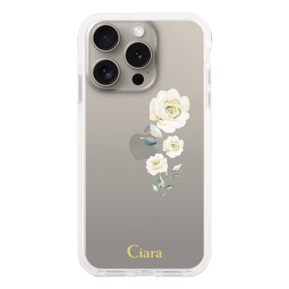 iPhone15Proケース クッションバンパー 耐衝撃クリアケース ヴァーティカルフラワー ブルー