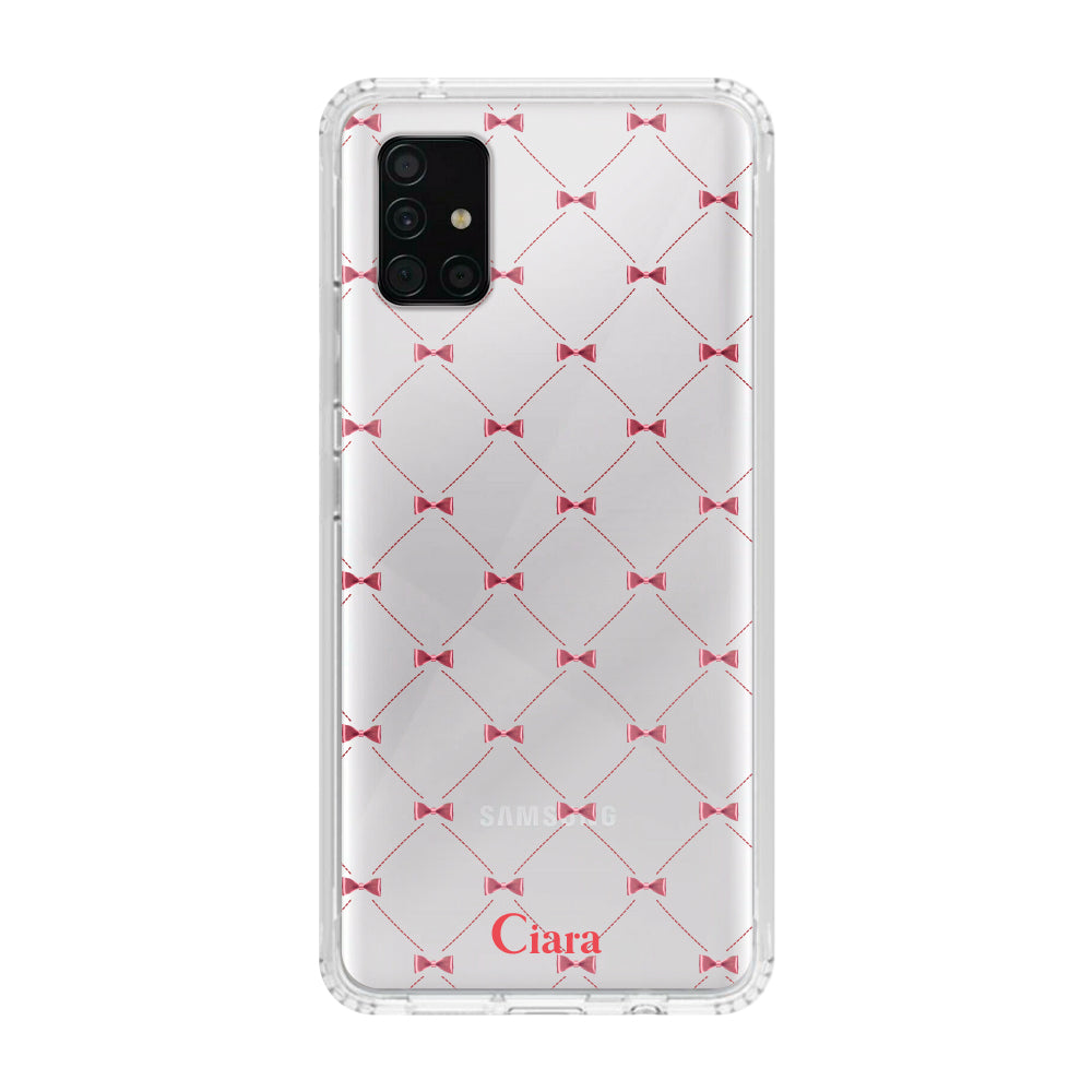 GalaxyA51ケース クリアケース キルティングリボン レッド