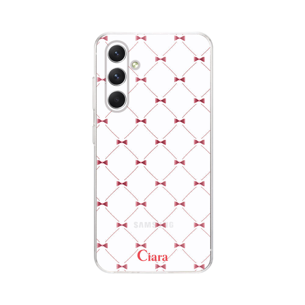 GalaxyA54ケース クリアケース キルティングリボン レッド