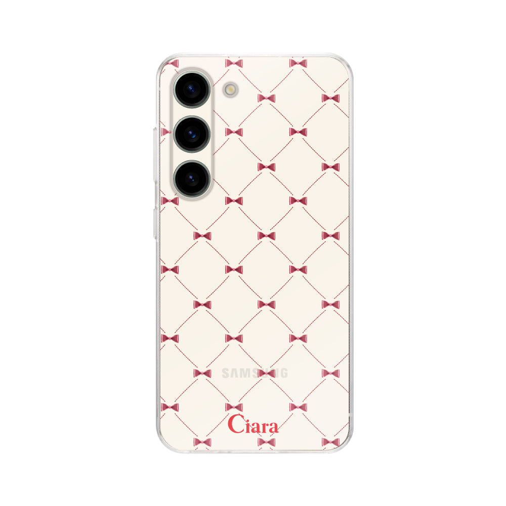 GalaxyS23ケース クリアケース キルティングリボン レッド