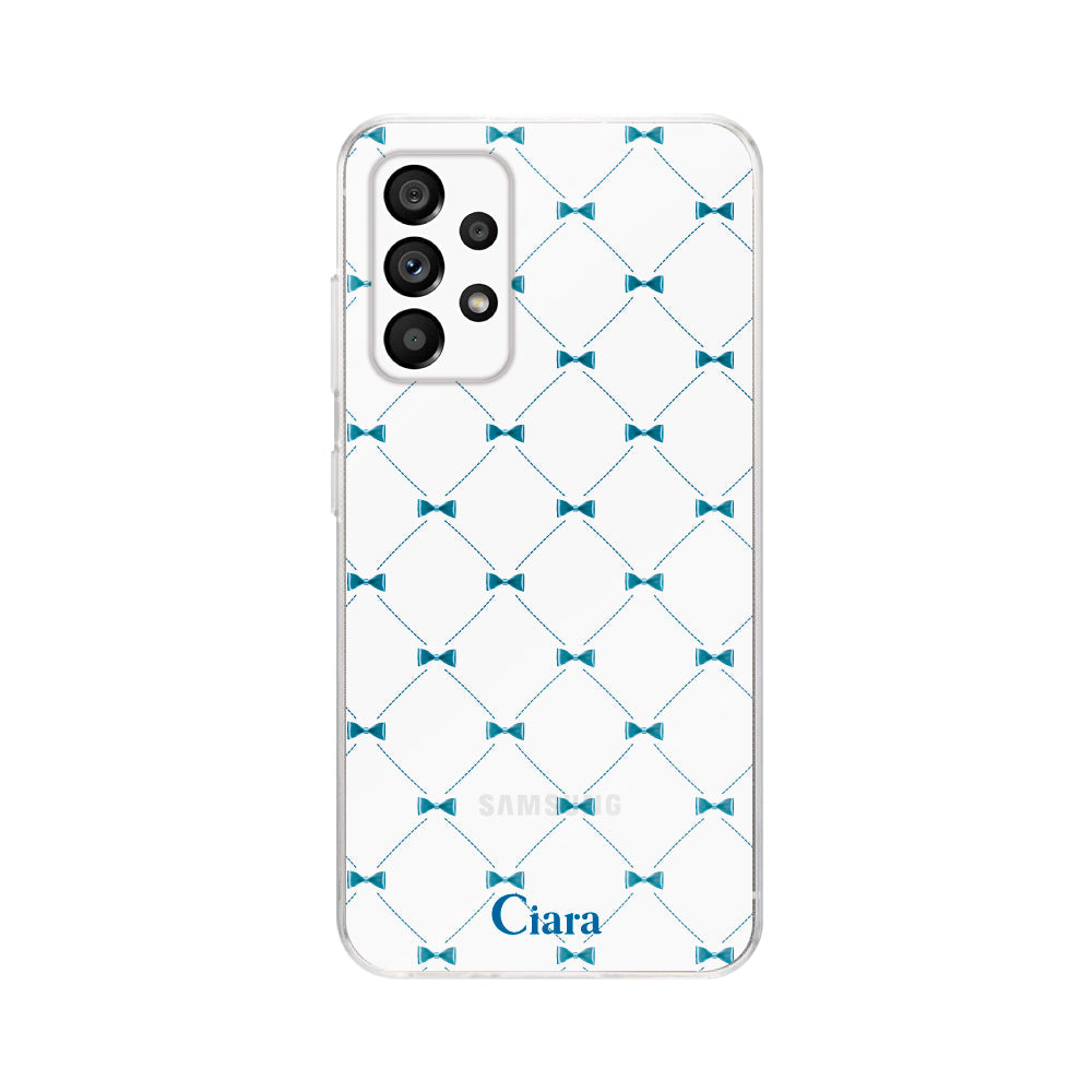 GalaxyA53ケース クリアケース キルティングリボン ブルー