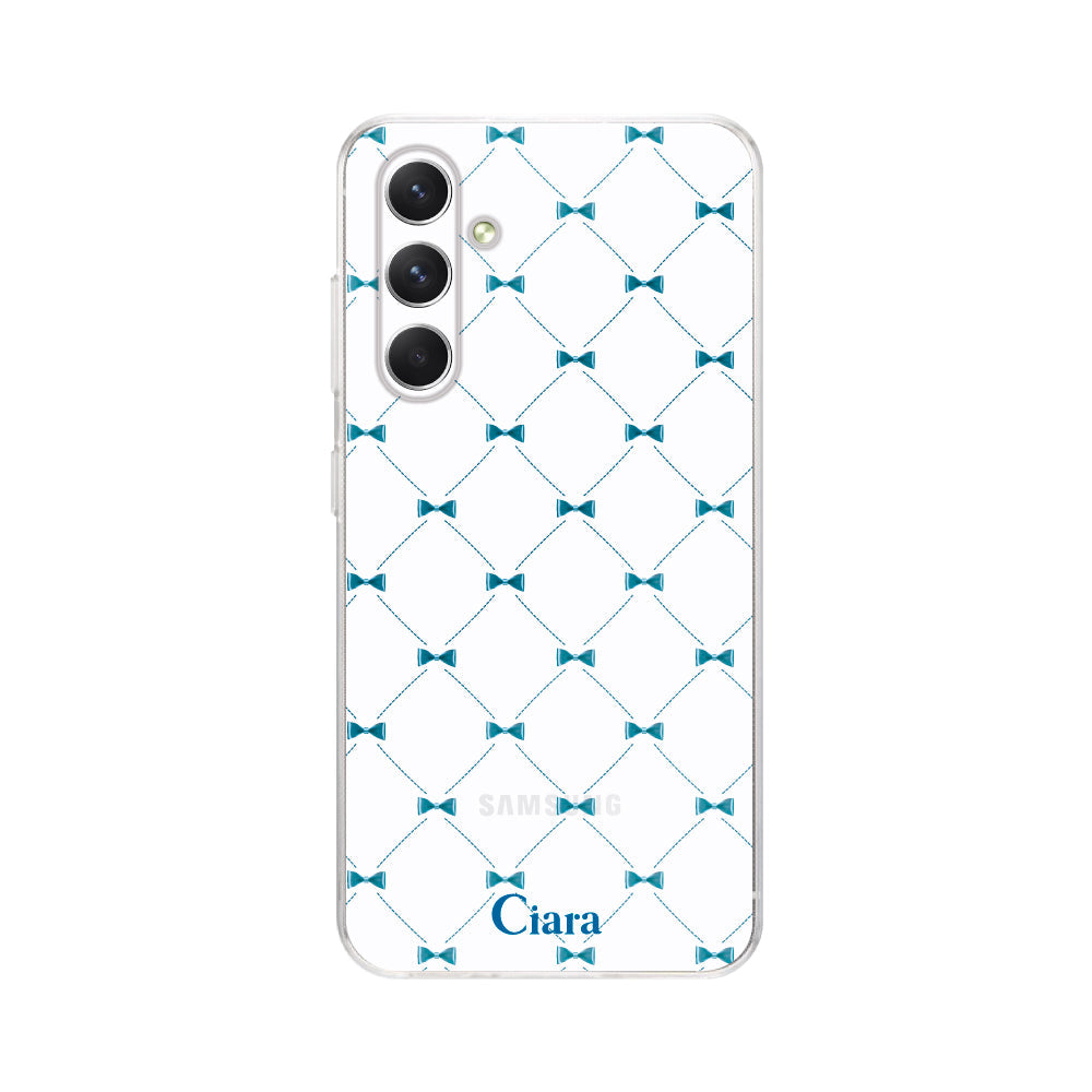 GalaxyA54ケース クリアケース キルティングリボン ブルー