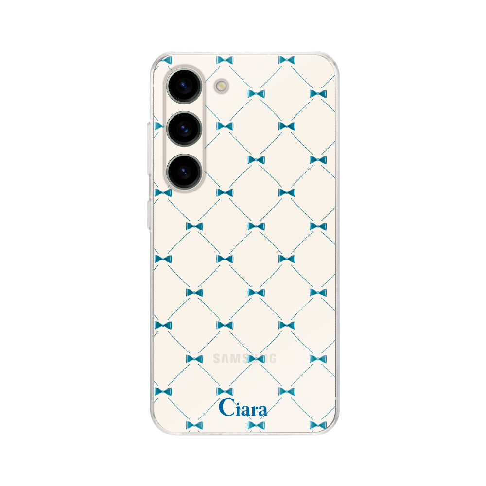 GalaxyS23ケース クリアケース キルティングリボン ブルー