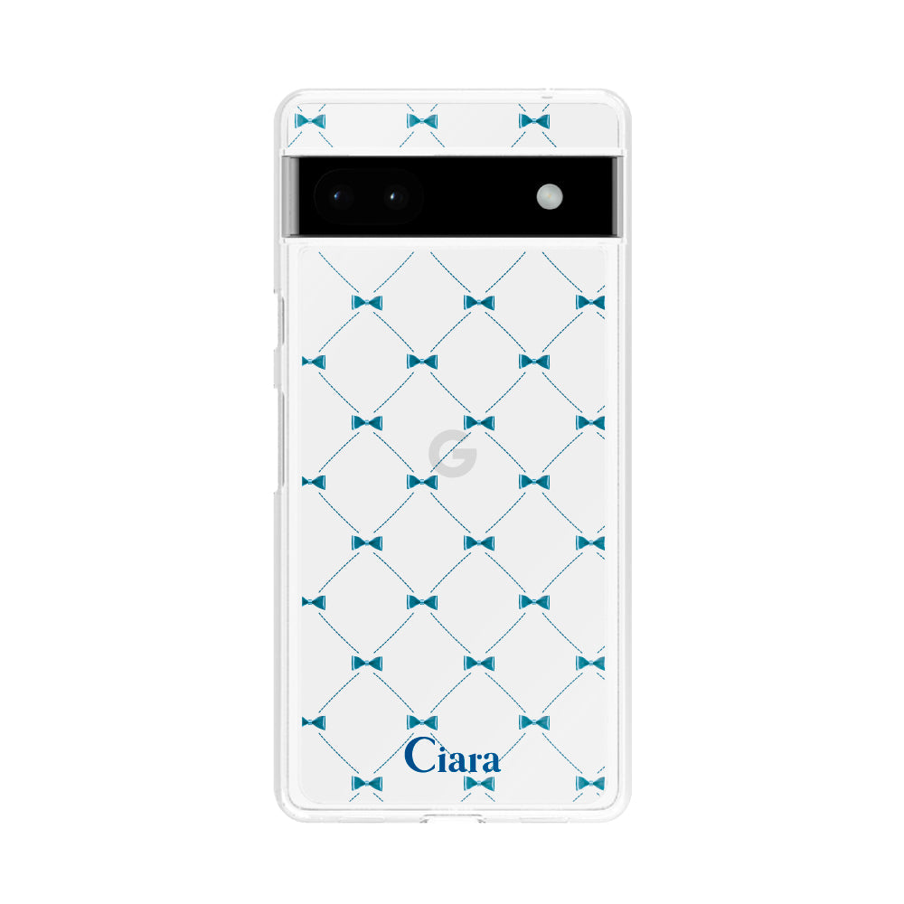 GooglePixel6aケース クリアケース キルティングリボン ブルー