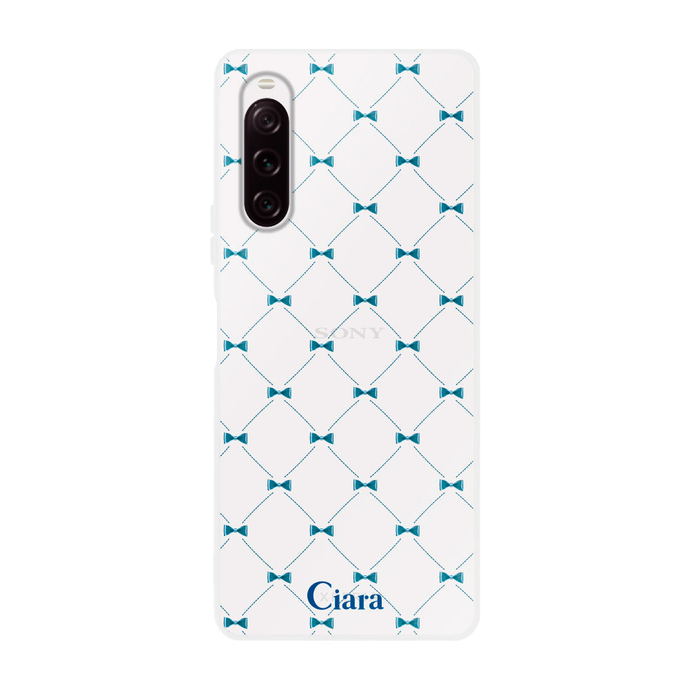 Xperia10Ⅲケース クリアケース キルティングリボン ブルー