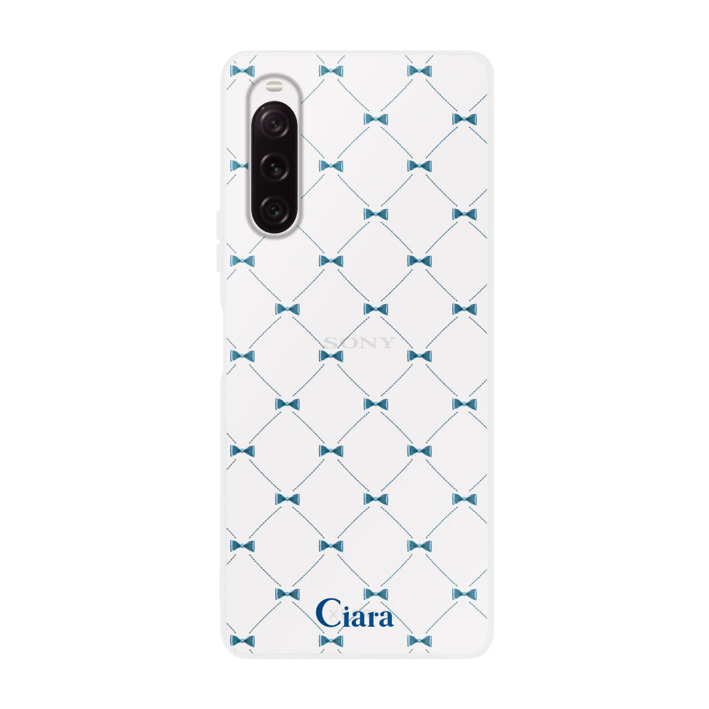 Xperia10Ⅴケース クリアケース キルティングリボン ブルー