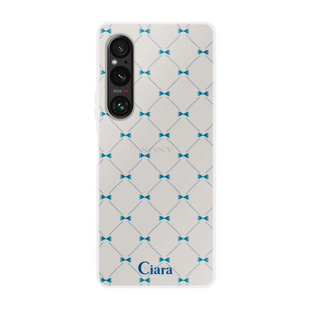 Xperia1Ⅴケース クリアケース キルティングリボン ブルー
