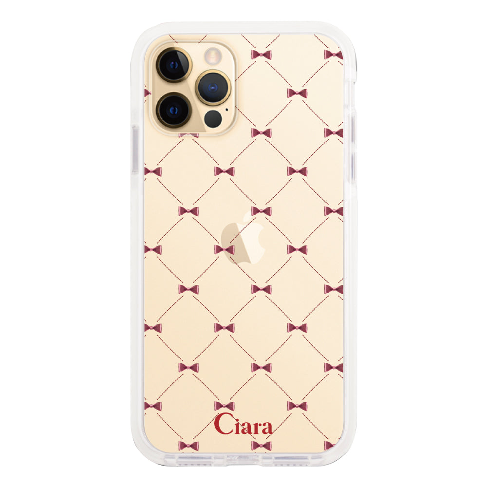iPhone11ProMaxケース クッションバンパー 耐衝撃クリアケース キルティングリボン レッド