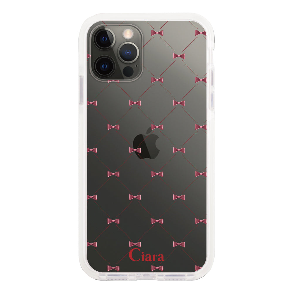 iPhoneX/XSケース クッションバンパー 耐衝撃クリアケース キルティングリボン レッド