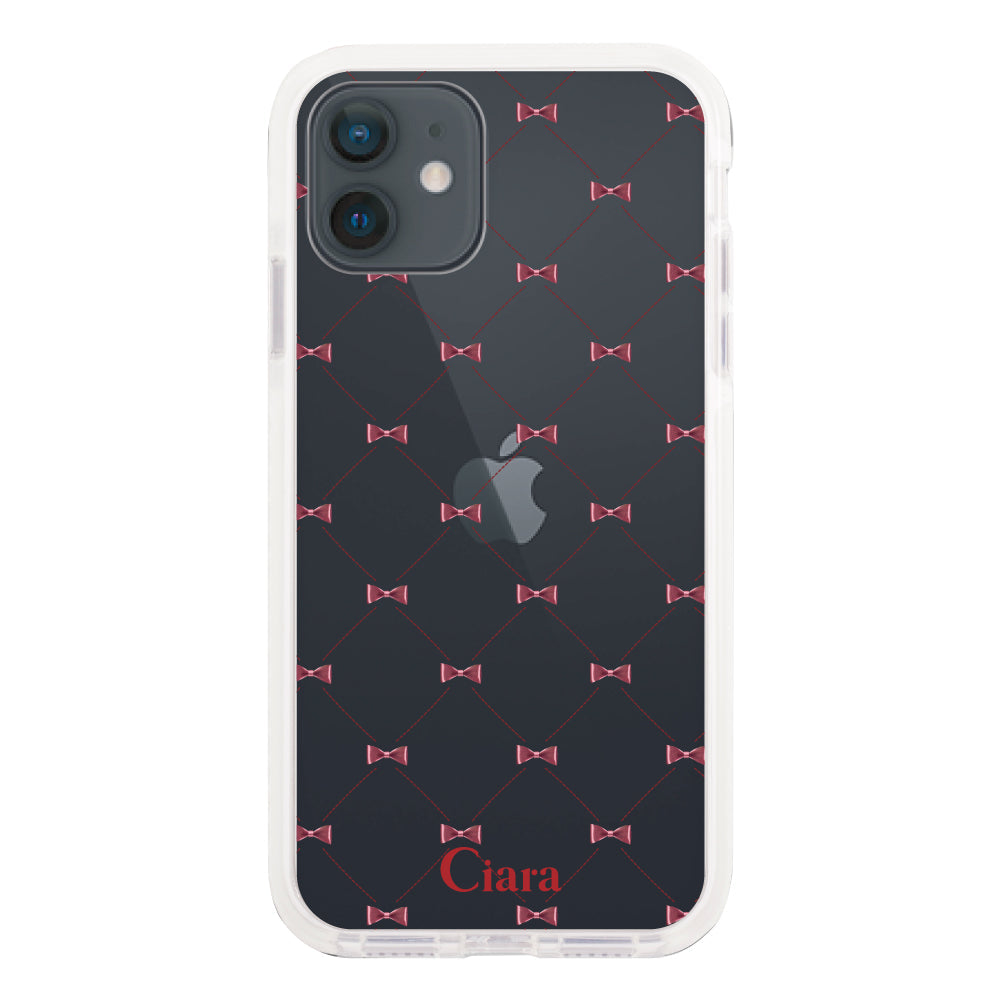 iPhoneXRケース クッションバンパー 耐衝撃クリアケース キルティングリボン レッド