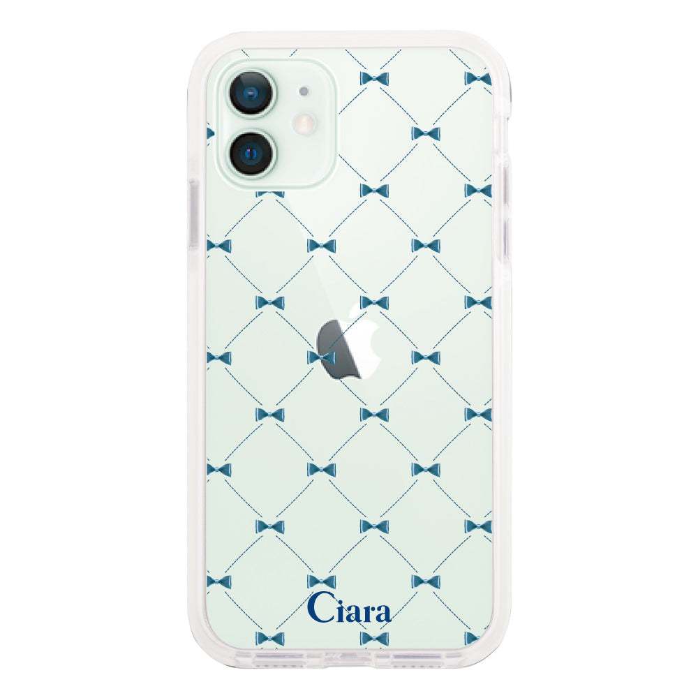 iPhone12miniケース クッションバンパー 耐衝撃クリアケース キルティングリボン ブルー