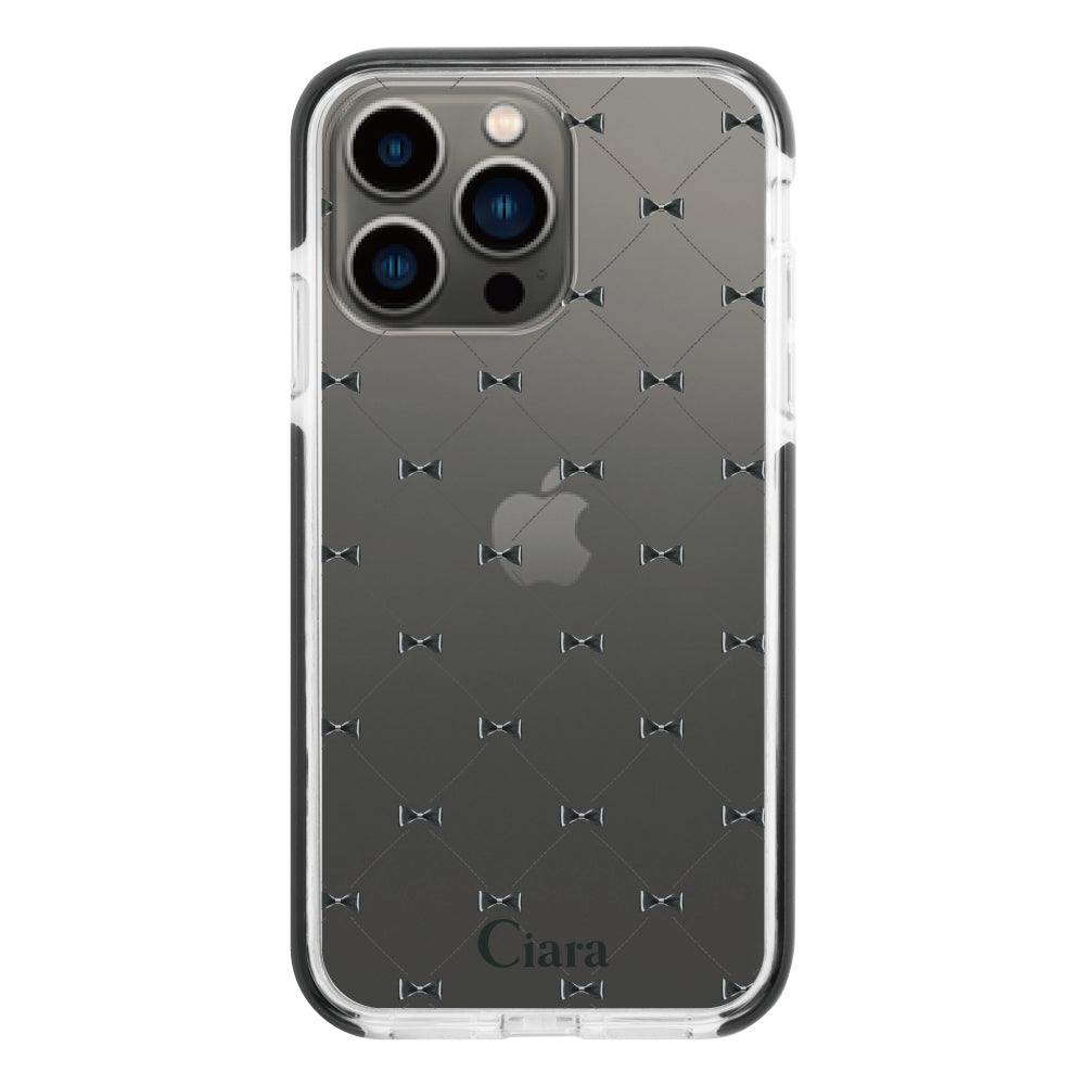 iPhone13Proケース クッションバンパー 耐衝撃クリアケース キルティングリボン ブラック
