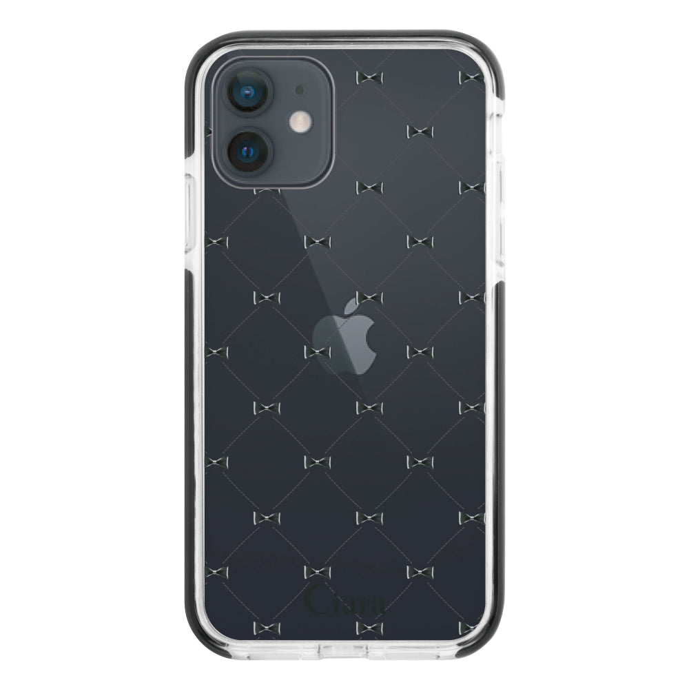 iPhoneXRケース クッションバンパー 耐衝撃クリアケース キルティングリボン ブラック
